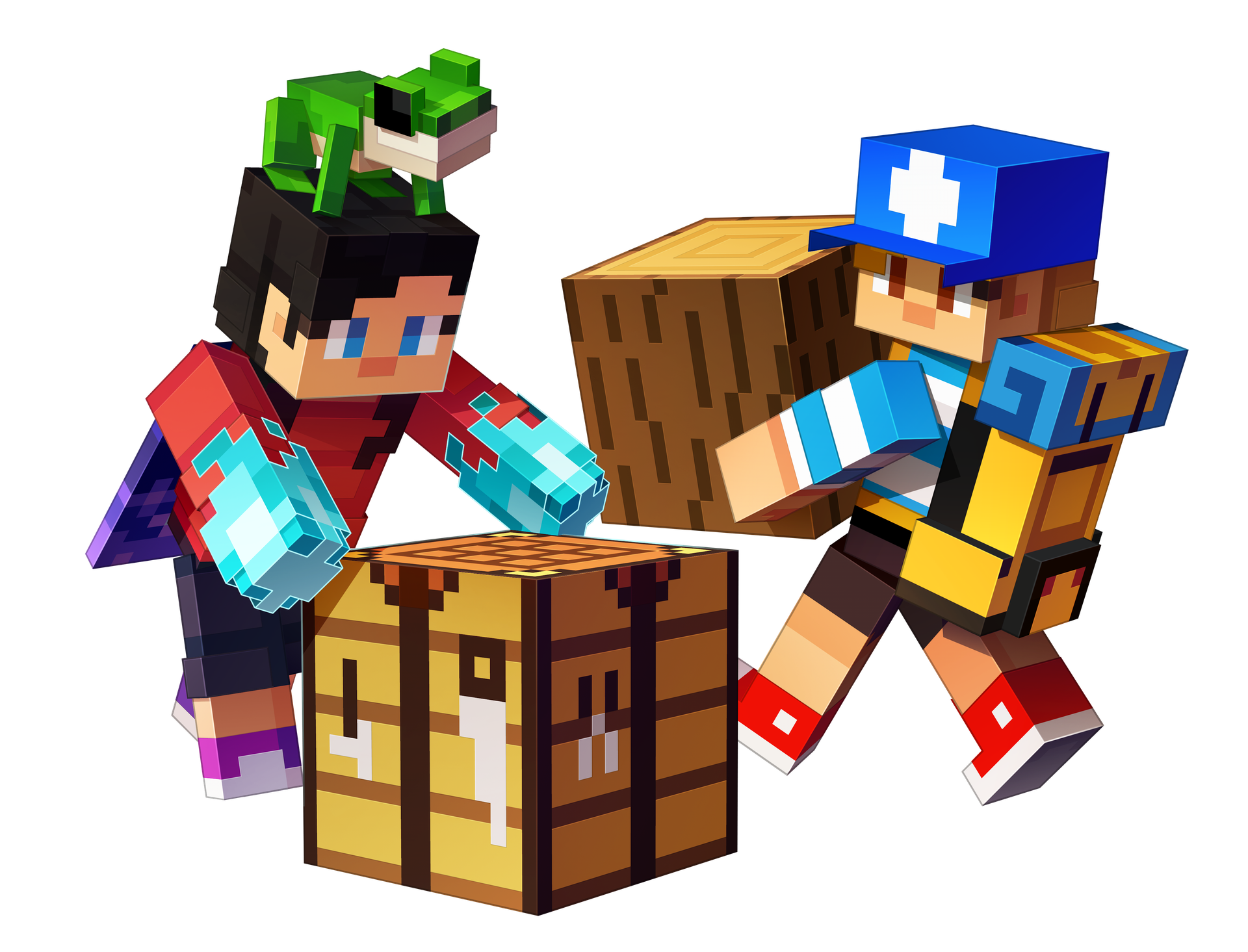 Two minecraft characters having fun