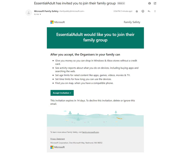 Accepting a family group invite