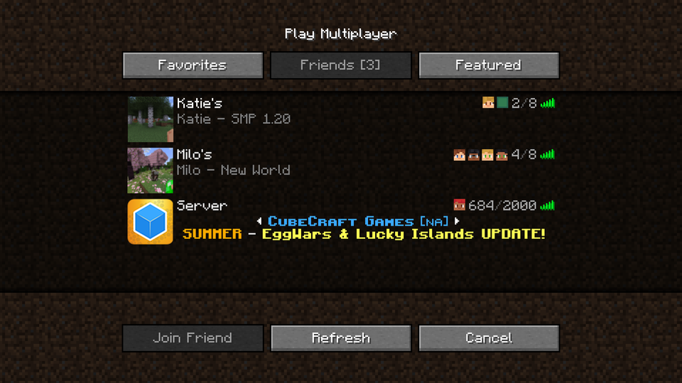 Join your friends on a Minecraft server or world from the multiplayer menu with Essential Mod