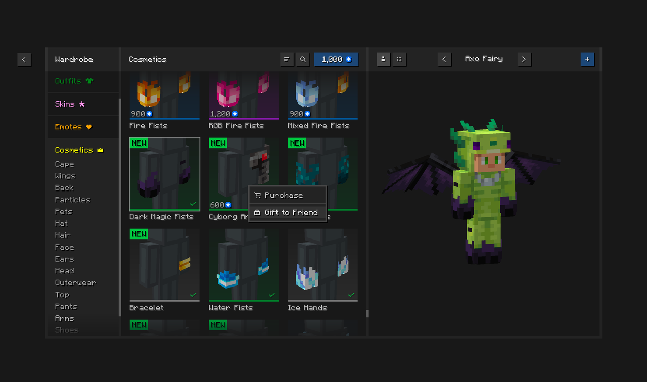 Gift Minecraft cosmetics with Essential Mod