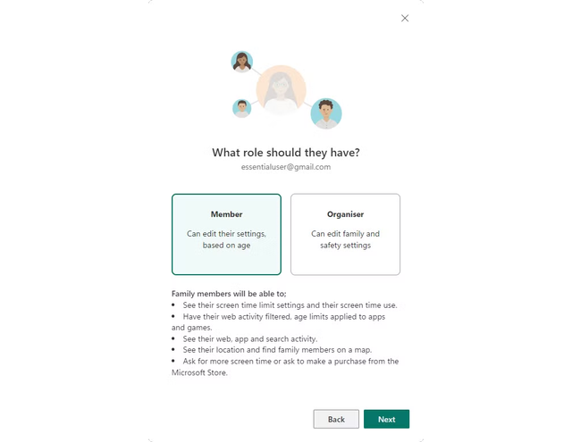 Choose family member role 