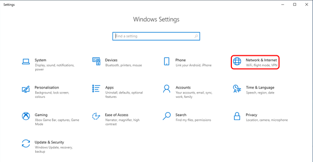 Open Network and Internet menu