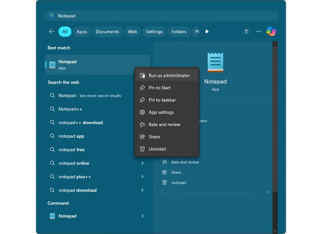 Run notepad as Administrator