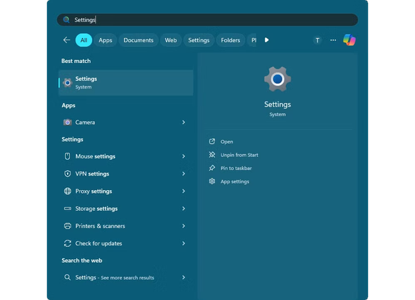 Open settings application