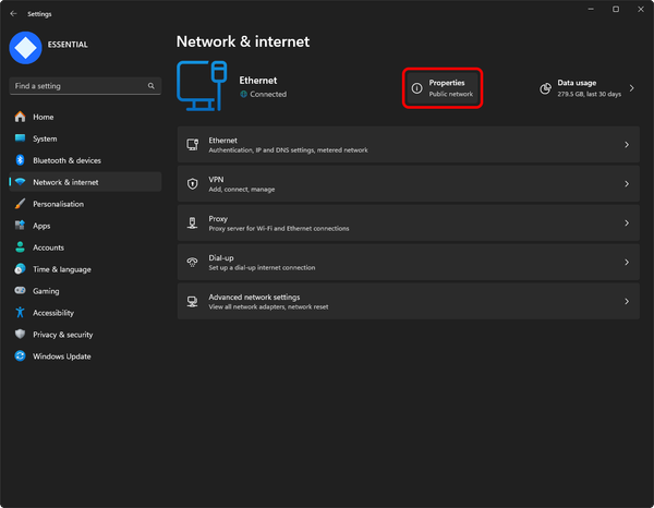 Open the network properties