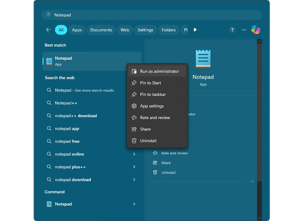 Run notepad as Administrator