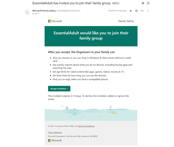 Accepting a family group invite
