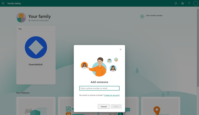 Enter family member email address