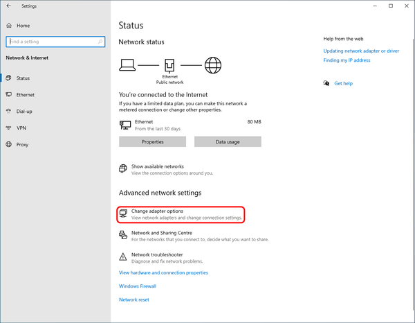 Open Change adapter options menu