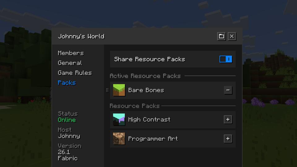 Essential Mod’s dedicated world host panel for adjusting host settings.