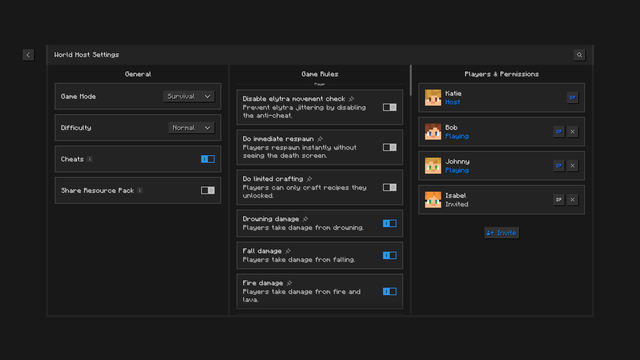 Detailed Minecraft world host settings with Essential Mod
